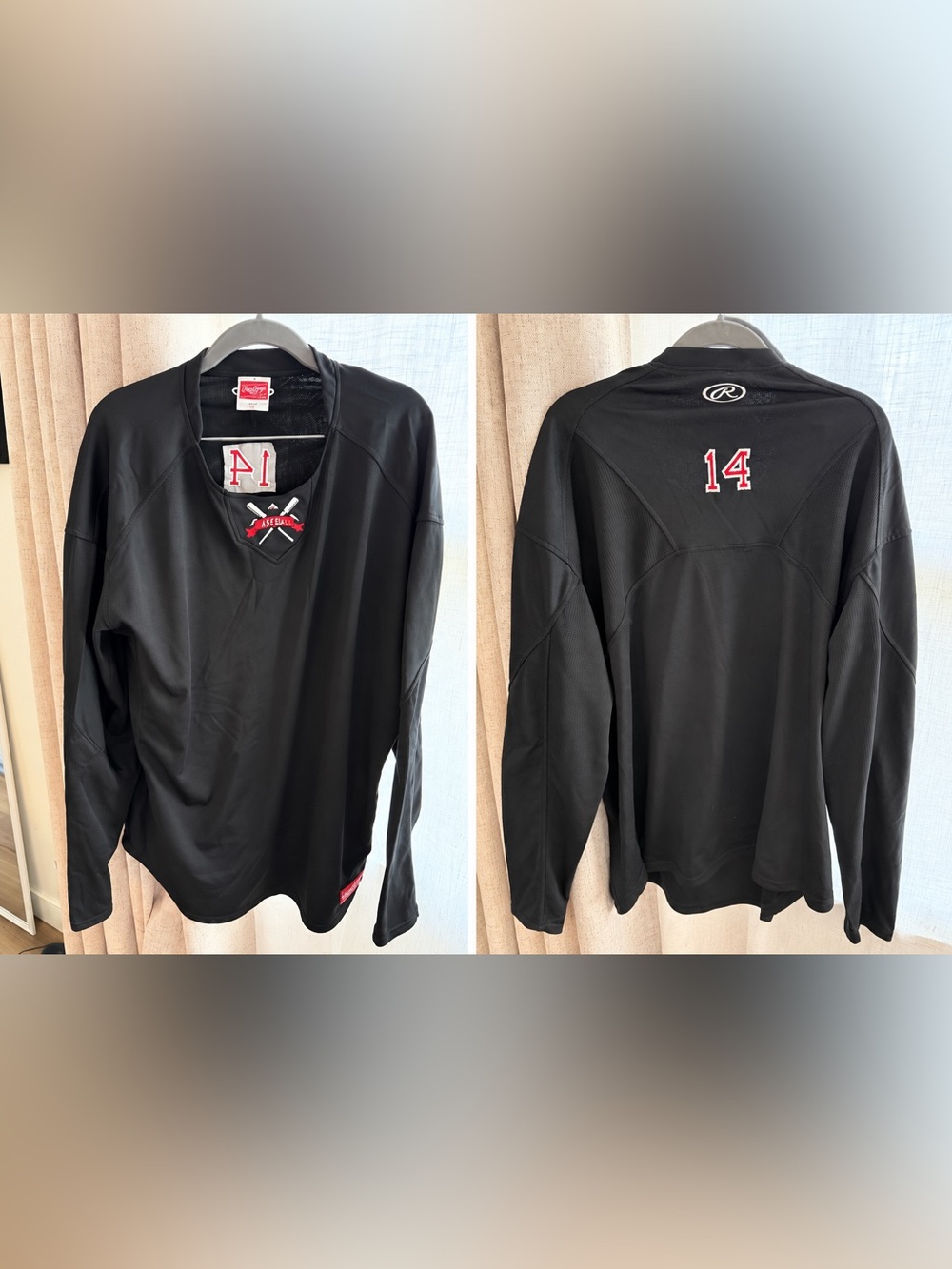 Vintage 90s Rawlings 14’ers Baseball Pullover Jacket #14 XL Black Red Embroidere